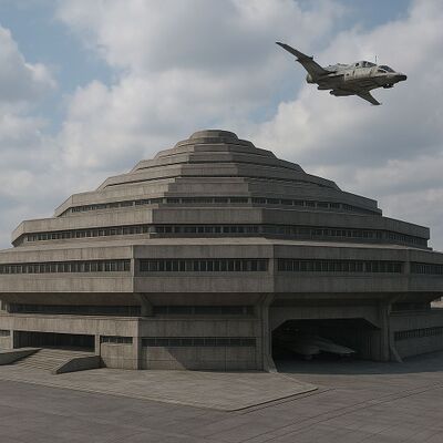 Oktogon mit Raumsperber im Anflug